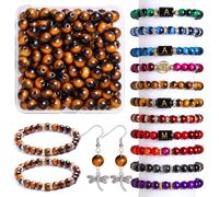 8mm Yellow Tiger Eye Glass Beads with Storage Box,100 Pcs Round Gemstone Crystal Glass Beads for Jewellery Making, DIY Bracelet Necklace Earring and Crafting