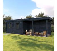 8mx2.5m Lugarde Belfast Summerhouse with Side Canopy - Black - 28mm Wall Thickness - Right Hand Side Canopy