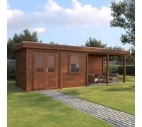 8mx2.5m Lugarde Belfast Summerhouse with Side Canopy - Brown - 28mm Wall Thickness - Right Hand Side Canopy