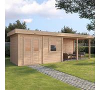 8mx2.5m Lugarde Belfast Summerhouse with Side Canopy in 28mm and 44mm Wall Thickness - 44mm Wall Thickness - Left Hand Side Canopy