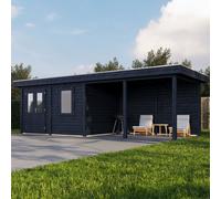 8mx3m Lugarde Exeter Summerhouse with Side Canopy - Black - 28mm Wall Thickness - Right Hand Side Canopy