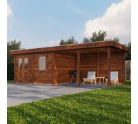 8mx3m Lugarde Exeter Summerhouse with Side Canopy - Brown - 28mm Wall Thickness - Left Hand Side Canopy
