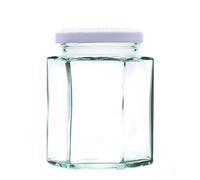8oz/195ml Hexagonal Jam Jar - choice of packs and lid colours (Pack of 36, white)