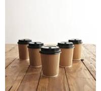 8oz / 240ml Ripple Wall Paper Coffee Cups with Black Lids - Kraft Brown Disposable Hot Drink Cups | Eco-Friendly, Recyclable, Insulated Takeaway Cups for Tea, Coffee, Cappuccino - Pack of 25