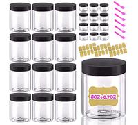8oz 250ml Plastic Jars with Lids Plastic Containers with Lids + 20g Sample Pots (Set of 24) Airtight Storage Jars for Kitchen, Spice, Cream, Cosmetic, DIY Crafts, Slime + Free Labels & Spatulas