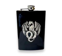8oz BLACK Vintage Flying Dragon Flask L1
