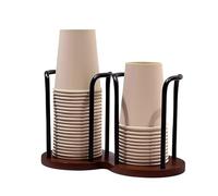 8oz Coffee Cups Dispenser Rack with Wood Base - Space Saving Disposable Beverage Drinking Paper Cup Holder/Bathroom Cup Holders for Party, Kitchen, Office & Coffee Stations