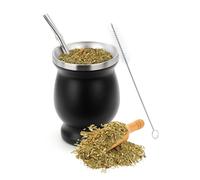 8oz Double-Wall Yerba Tea Set,Yerba Mate Cup, Natural Gourd Tea Cup with Straw Spoon and Cleaning Brush,for Mate Tea, Coffe,Black