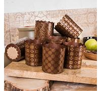 8oz Easter Bread Paper Mold Paska |25 pcs| Kulich Mold Easter Bread Forms - Panettone Paper Mold - Standard Non Stick Panettone Paper Bread Baking Molds - Brown Design W 3.55 x H 3.35-In