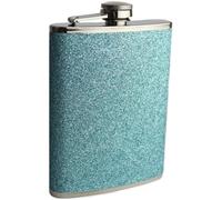 8oz Hip Flask - Plain Glitter Finish - Stainless Steel Whisky Flask - Leakproof Portable Liquor Bottle for Travel, Parties & Gifting (Turquoise Glitter)