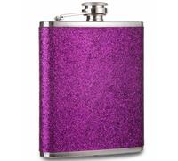 8oz Hip Flask - Plain Glitter Finish - Stainless Steel Whisky Flask - Leakproof Portable Liquor Bottle for Travel, Parties & Gifting (Purple Glitter)