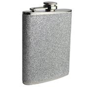 8oz Hip Flask - Plain Glitter Finish - Stainless Steel Whisky Flask - Leakproof Portable Liquor Bottle for Travel, Parties & Gifting (Silver Glitter)