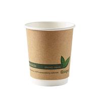 8oz Kraft Compostable Double Walled Cups Case of 500 Environmentally Friendly, Biodegradable