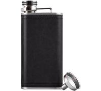 8oz Leather Liquor Flasks for Men & Women - Stainless Steel Wide mouth Leak proof - Black PU Leather Special Grip Cap Pocket Hip Flask + Funnel (Gentlemen Black)