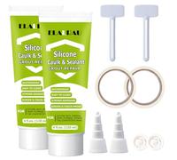 8Oz Silicone Sealant, ELALRAU White Bathroom Sealant, Waterproof Caulk & Seal Silicone Caulk, Tile Grout Repair Kit with Tool, Shrink & Crack Proof for Bathroom, Shower, Floor, Kitchen (120ml*2)