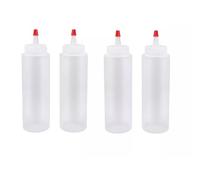 8oz Squeeze Condiment Bottles - Plastic Sauce Dispensers with Red Tip Caps - Refillable Squeezy Bottles for Ketchup, Mustard, BBQ, Honey, Oil, and More - BPA-Free & Leak-Resistant (4)