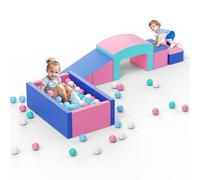 8P Foam Climbing Blocks for 4-10, Baby Soft Play Climbing Blocks with Ball Pit, PU Cover Scratch-Resistant Clean Easily, Hidden Zipper, Kids Soft Play Set
