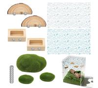 8P Jumping Spider Accessories Kit with Magnetic Jumping Spider Hides for Tarantula Enclosure Climbing Decor Accessories, and Fake Grass Ball, Small Climbing Net