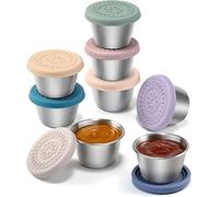 8P Salad Dressing Pots To Go Food Container Sauce Pots With Leakproof Silicone Lid,2.4oz Small Condiment Containers,Reusable Round Stainless Steel Sauce Cups Dips for Lunch Bento Box,Picnic and Travel
