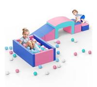8P-Soft Climbing Blocks, Baby Soft Play Climbing Blocks, High-density Pearl Cotton, PU Cover Scratch-Resistant Clean Easily, Hidden Zipper, Kids Soft Play Set (8p-New Ball Pool-Pastel Blue)
