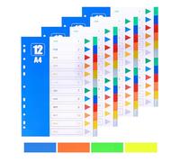 8Pack 1-12 Part Dividers A4 Set,Pre-Punched File Dividers,Coloured Binder Dividers with Index tabs,Extra Wide Folder Dividers for Ring Binders,Multipurpose Plastic Binder Dividers for Lever Arch Files