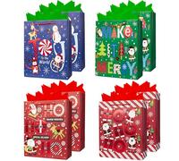 8Pack Christmas Gift Bags with Tissue Ppaer, 4 Design,26 x 32 x 12CM | Red & Green XMAS Gift Bags for Kids Adults Christmas Gift Wrap