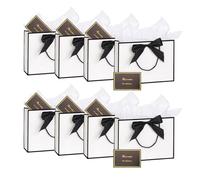 8Pack Medium Gift Bags with Handle,Bow Ribbon,Tissue and card, 20x28x10cm Thank You Favor Bag for Graduaction Wedding Bridal Birthday Party Baby Shower Valentine Retirement (White&Black)
