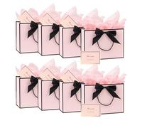 8Pack Medium Gift Bags with Handle,Bow Ribbon,Tissue Paper and card, 20x28x10cm Thank You Favor Bag for Graduaction Wedding Bridal Birthday Party Baby Shower Valentine Retirement (Pink&Black)