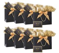 8Pack Metallic Paper Gift Bags with Handle,Bow Ribbon,Tissue and card, 20x28x10cm Thank You Favor Bag for Graduaction Wedding Bridal Birthday Party Baby Shower Valentine Retirement (Black)