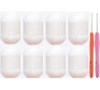 8Pack of 50g/1.76oz Chenille Yarn for Crocheting, Fluffy Soft Velvet Amigurumi Yarns, Skinny Baby Yarn for Beginners Knitting/Crochet Blankets Plush Toys Wearables DIY Craft (White)