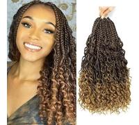 8Packs Goddess Box Braids Crochet Hair With Curly Ends 14inch Pre-looped Bohemian Synthetic Braiding Hair Extensions (T27, Boho Box Braids)