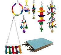 8Packs Parrot Chewing Toys Bird Toys Frosted Jumping Board Swing Ring Bell String for Small Parakeets, Cockatiels,Conures