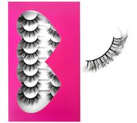 8Pair 3D False Eyelashes Fluffy Natural Look PACK Volume Fluffy Natural Faux Mink Lashes(DRAK PINK)
