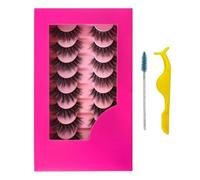 8Pair 3D False Eyelashes Fluffy Natural Look PACK Volume Fluffy Natural Faux Mink Lashes(DRAK PINK)