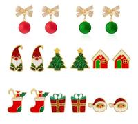 8Pairs Christmas Stud Earrings Set for Women Unique Chirstmas Tree Snowflake Bow Gift Box Santa Claus Stud Earrings Dainty Xmas Cow PU Earring Xmas Holiday Gifts, Large, Alloy Steel, No Gemstone