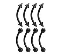 8pc 16g 1.2mm Curved J-Curve Barbell Black Vertical Labret Bar Piercing Jewellery Eyebrow Ring Nipplerings Lot Set 8mm