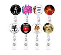 8pc Funny Badge Reel Retractable for Nurse, Nurses, Medical & Nursing | Cute Cool Badge Reels ID Tag Card Holder Clips for Office Work Doctor Student for Men & Women Lanyard Supplies Accessories (B)