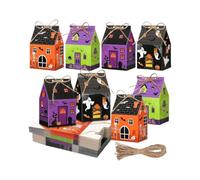 8PC Paperboard Treat Boxes 4.13x2.76in Festive Style(Candy) | Castle design, 8pcs set, easy fold, includes twine, festive holiday decor