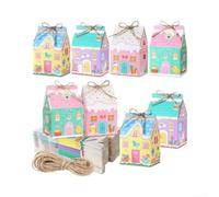 8PC Paperboard Treat Boxes 4.13x2.76in Festive Style(Candy House) | Castle design, 8pcs set, easy fold, includes twine, festive holiday decor