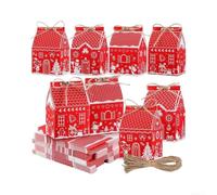 8PC Paperboard Treat Boxes 4.13x2.76in Festive Style(Red Christmas) | Castle design, 8pcs set, easy fold, includes twine, festive holiday decor