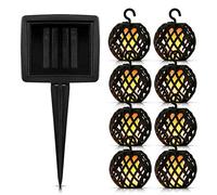 8pc Solar Ball Rattan Flame Effect LED String Hanging Lights - Ideal for Garden, Patio, BBQ Party, Gazebo, Fence Decorations Christmas Xmas Outdoor Lights Decoration