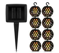 8Pc Solar Rattan Ball Flame Effect Led String Hanging Lights - No Wires Or Cables Are Needed - Auto Light Control