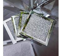 8pc Square Shape Sparkle Diamante Crushed Jewel Glass Glitter Coasters Set