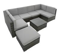 Venice Rattan Garden Modular Sofa and Coffee Table with Stool and Thick Cushions - Grey, Grey