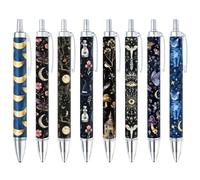 8PC Witchy Pens Dark Cat Butterfly Floral Moon Potion Spooky Magic Spell Witch Hat Enchanted Starry Night Pen Gothic Desk Accessories Witchcraft Stationery Halloween Party Decorations Bulk Gifts
