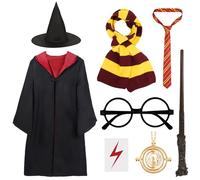 8PC Wizard Cape Costume Accessories Set for Kids, Harry Fancy Dress Up Costume Accessory, World Book Day, Wizard Theme Party Halloween Cosplay Outfit Set(115cm)