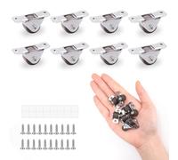 8Pcs 0.5 Inch Mini Caster Wheels, Single Direction Low Profile Tiny Wheels, Self-Adhesive Rubber Rolling Wheels with Metal Top for Small Appliances, Furniture