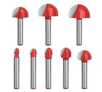 8pcs 1/4" Shank Cove Core Box Router Bit Set, Round Nose Tipped Router Bits Carbide Round Groove Router Bit Cutter Tool for Woodworking Grooving
