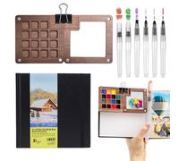 8pcs 15 Grid Tobios Mini Watercolour Kit 6 Watercolour Pencils Mini Watercolour Paint Set Travel Watercolour Sketchbook Travel Watercolour Set Gift Suitable for Painters Artists Students