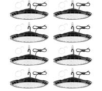 8PCS 150W UFO LED High Bay Light, 15000lm 6500K Workshop Lighting, Cool White LED Work Lights, IP65 Waterproof Commercial Industrial Lamp for Factories Garage Warehouse with 75cm Cable, 50CM Chain